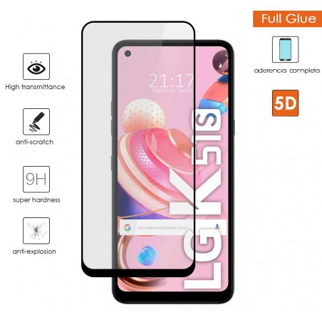 Protector Cristal Templado Completo 5D Full Glue Negro para Lg K51s Vidrio