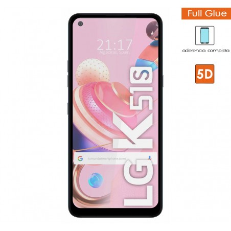 Protector Cristal Templado Completo 5D Full Glue Negro para Lg K51s Vidrio