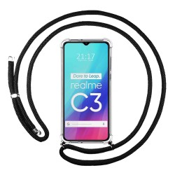 Funda Colgante Transparente para Realme C3 con Cordon Negro