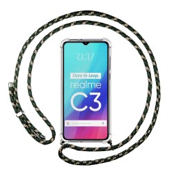 Funda Colgante Transparente para Realme C3 con Cordon Verde / Dorado