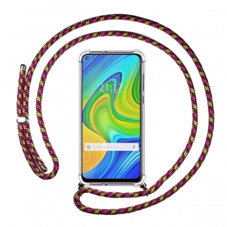 Funda Colgante Transparente para Xiaomi Redmi Note 9 con Cordon Rosa / Dorado