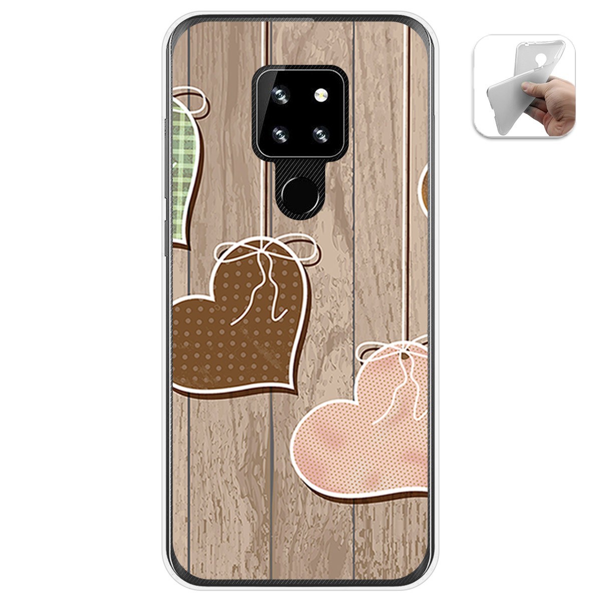 Funda Gel Tpu para Cubot P30 diseño Corazones Madera Dibujos
