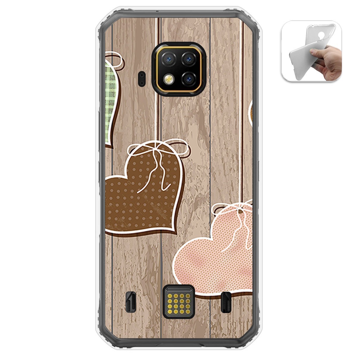 Funda Gel Tpu para Doogee S95 Pro diseño Corazones Madera Dibujos