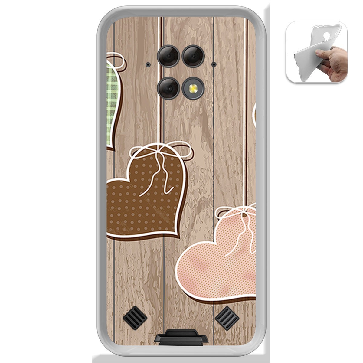 Funda Gel Tpu para Blackview BV9800 / BV9800 PRO diseño Corazones Madera Dibujos