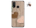 Funda Gel Tpu para Huawei P Smart 2020 diseño Corazones Madera Dibujos