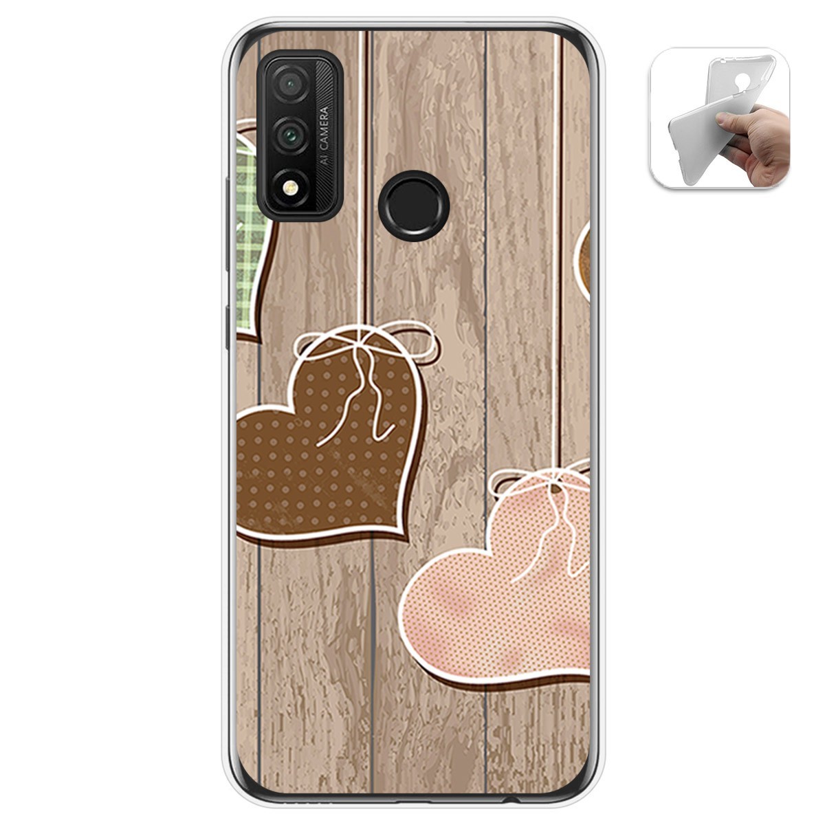 Funda Gel Tpu para Huawei P Smart 2020 diseño Corazones Madera Dibujos