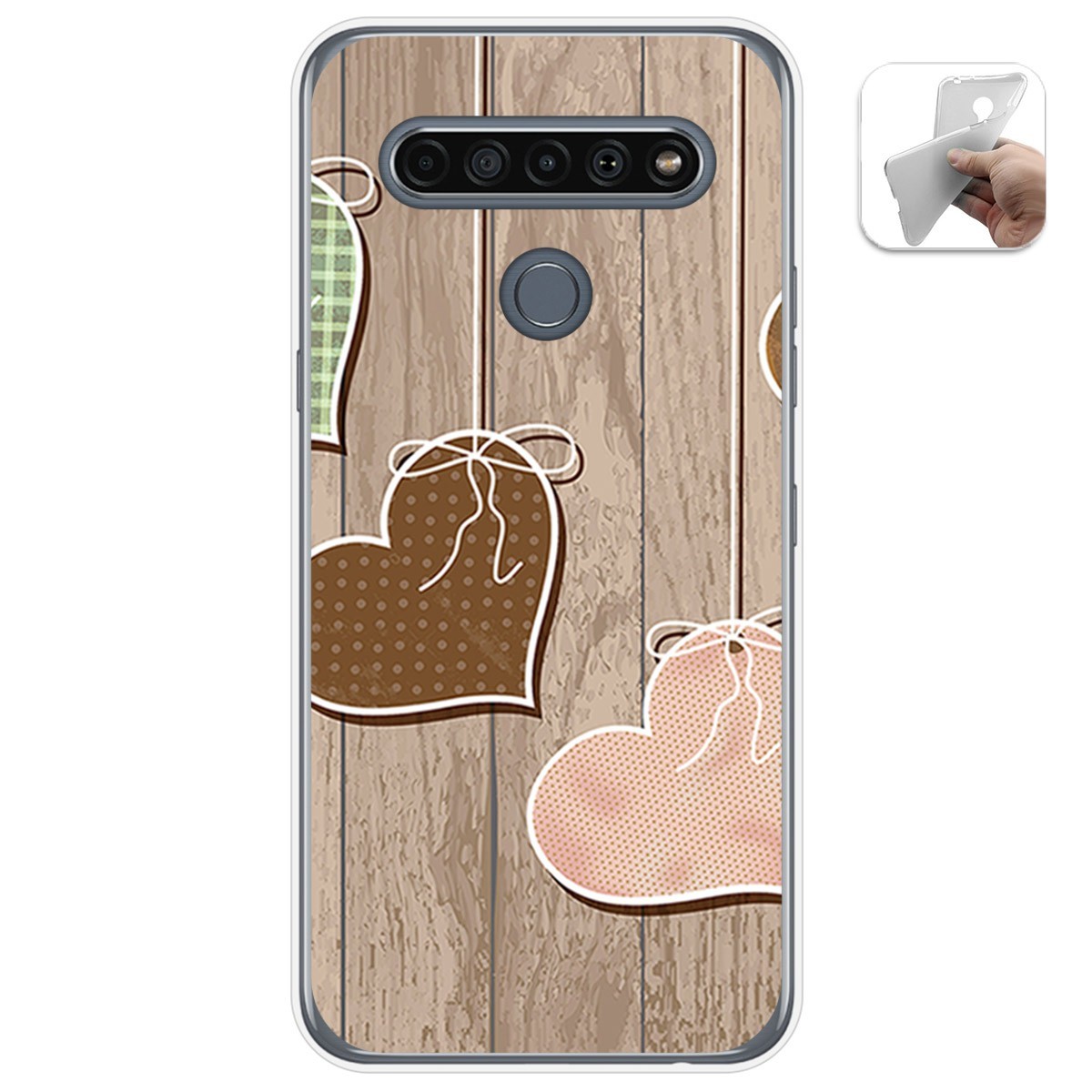 Funda Gel Tpu para Lg K61 diseño Corazones Madera Dibujos