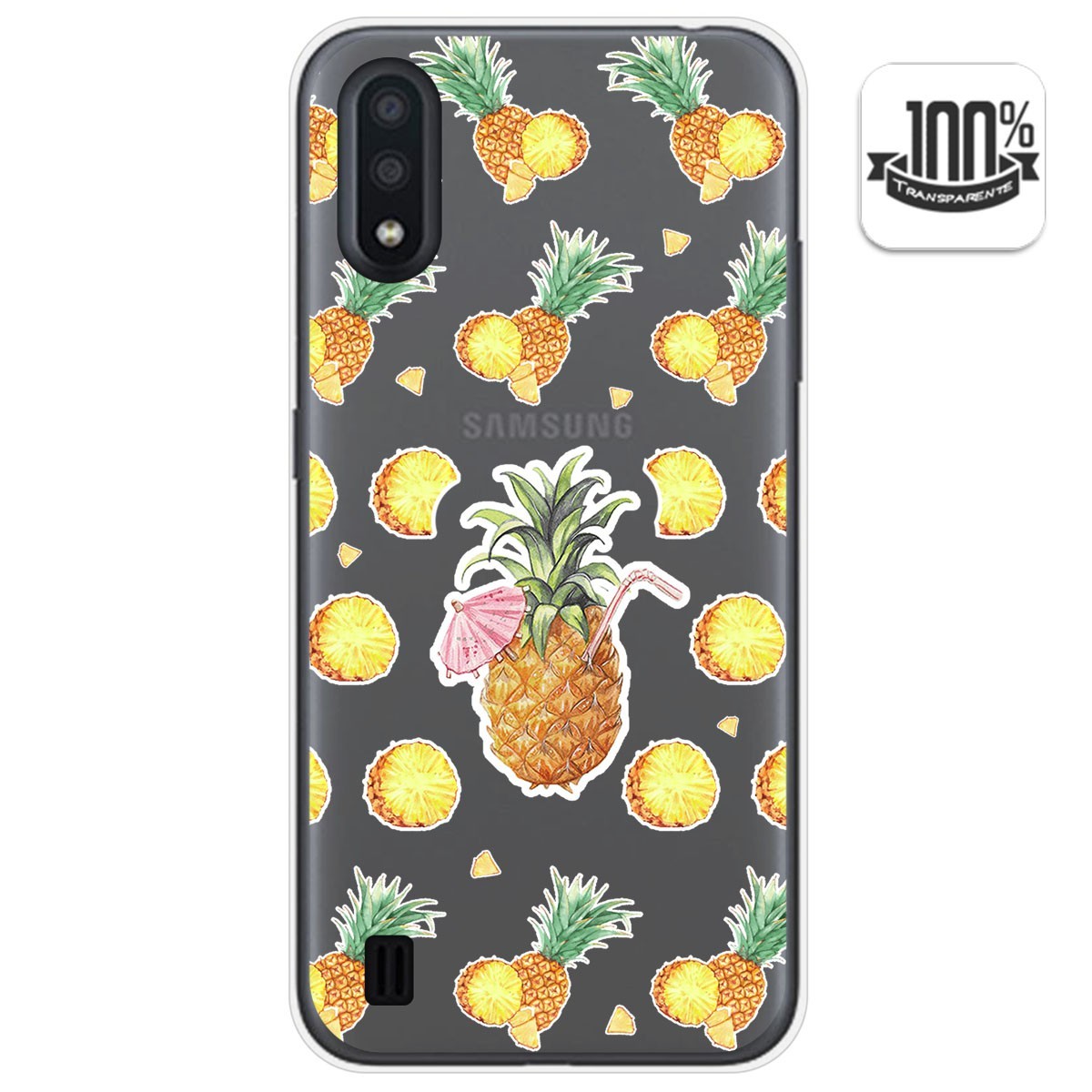 Funda Gel Transparente para Samsung Galaxy A01 diseño Piña Dibujos