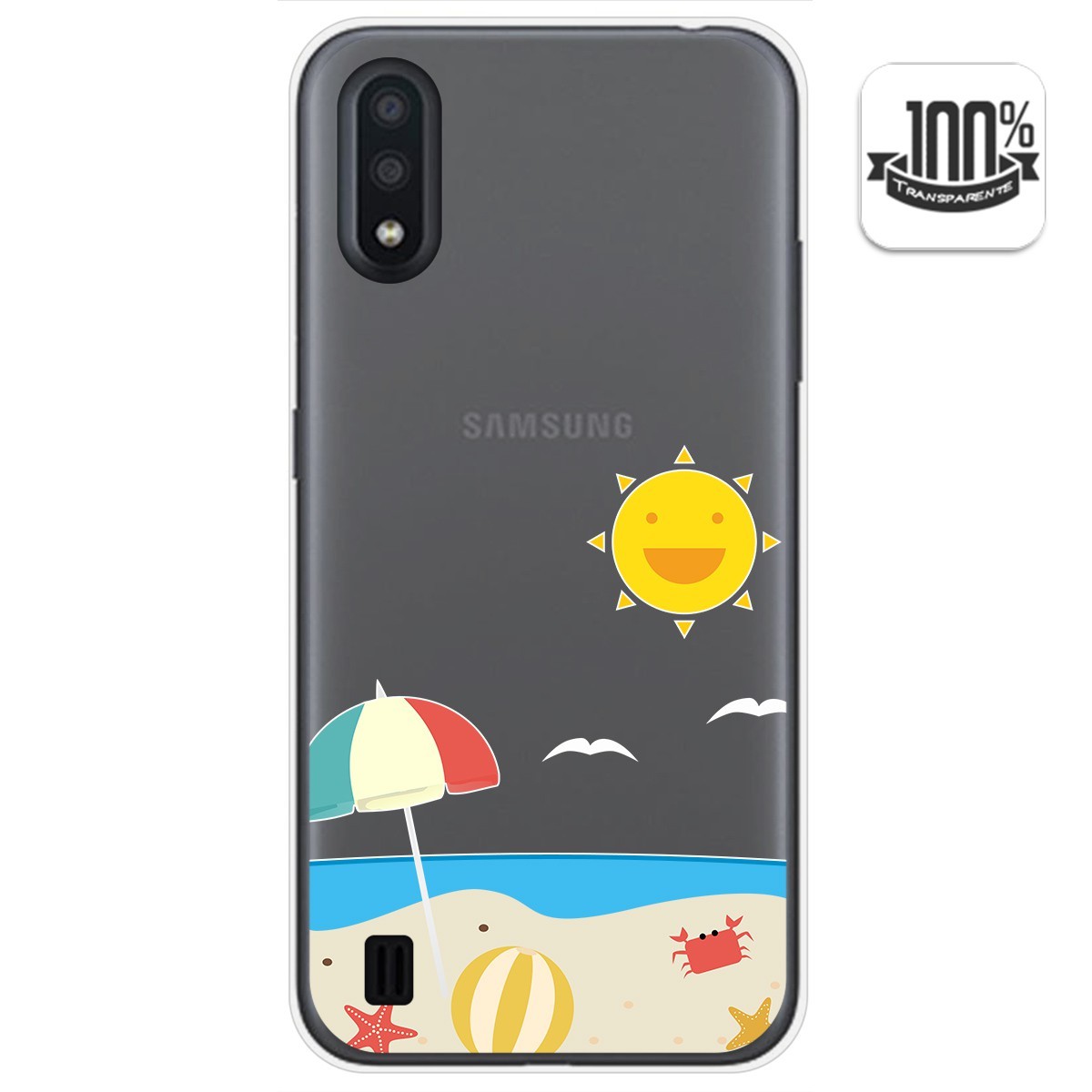 Funda Gel Transparente para Samsung Galaxy A01 diseño Playa Dibujos