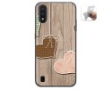Funda Gel Tpu para Samsung Galaxy A01 diseño Corazones Madera Dibujos