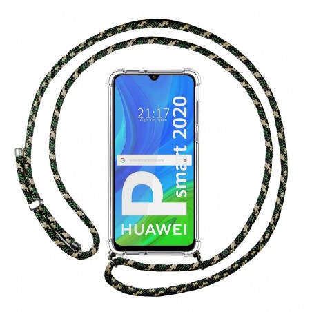 Funda Colgante Transparente para Huawei P Smart 2020 con Cordon Verde / Dorado