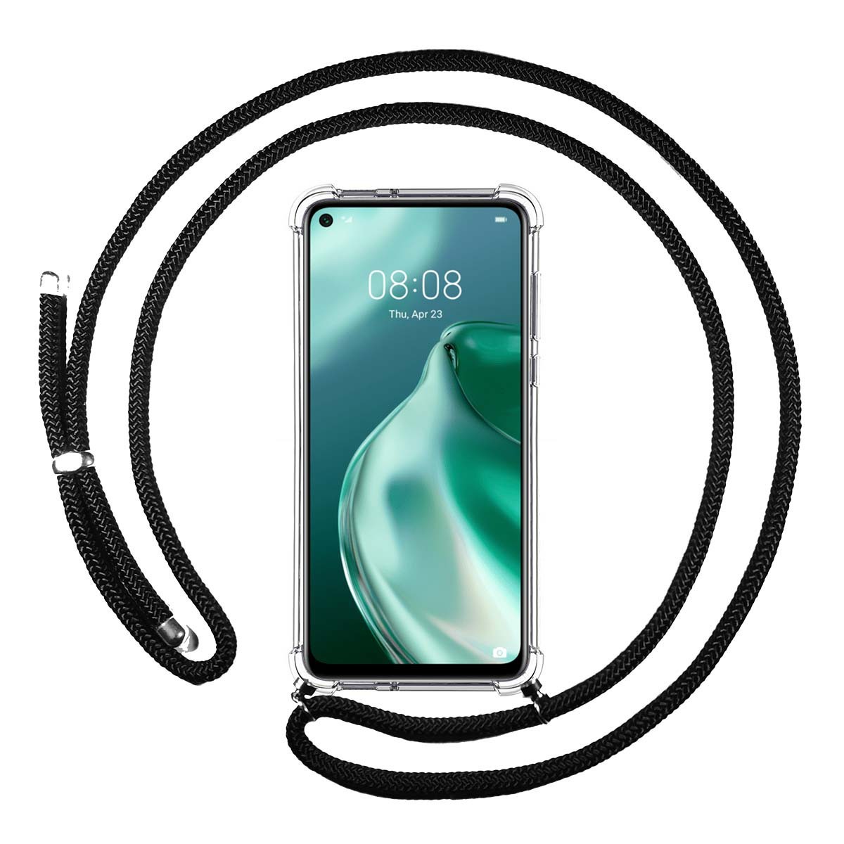 Funda Colgante Transparente para Huawei P40 Lite 5G con Cordon Negro