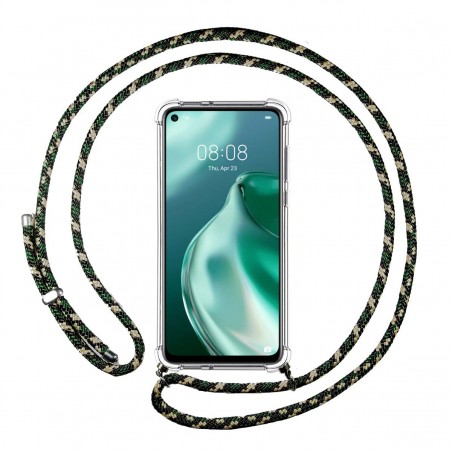 Funda Colgante Transparente para Huawei P40 Lite 5G con Cordon Verde / Dorado