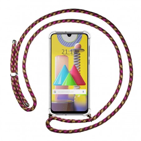 Funda Colgante Transparente para Samsung Galaxy M31 con Cordon Rosa / Dorado