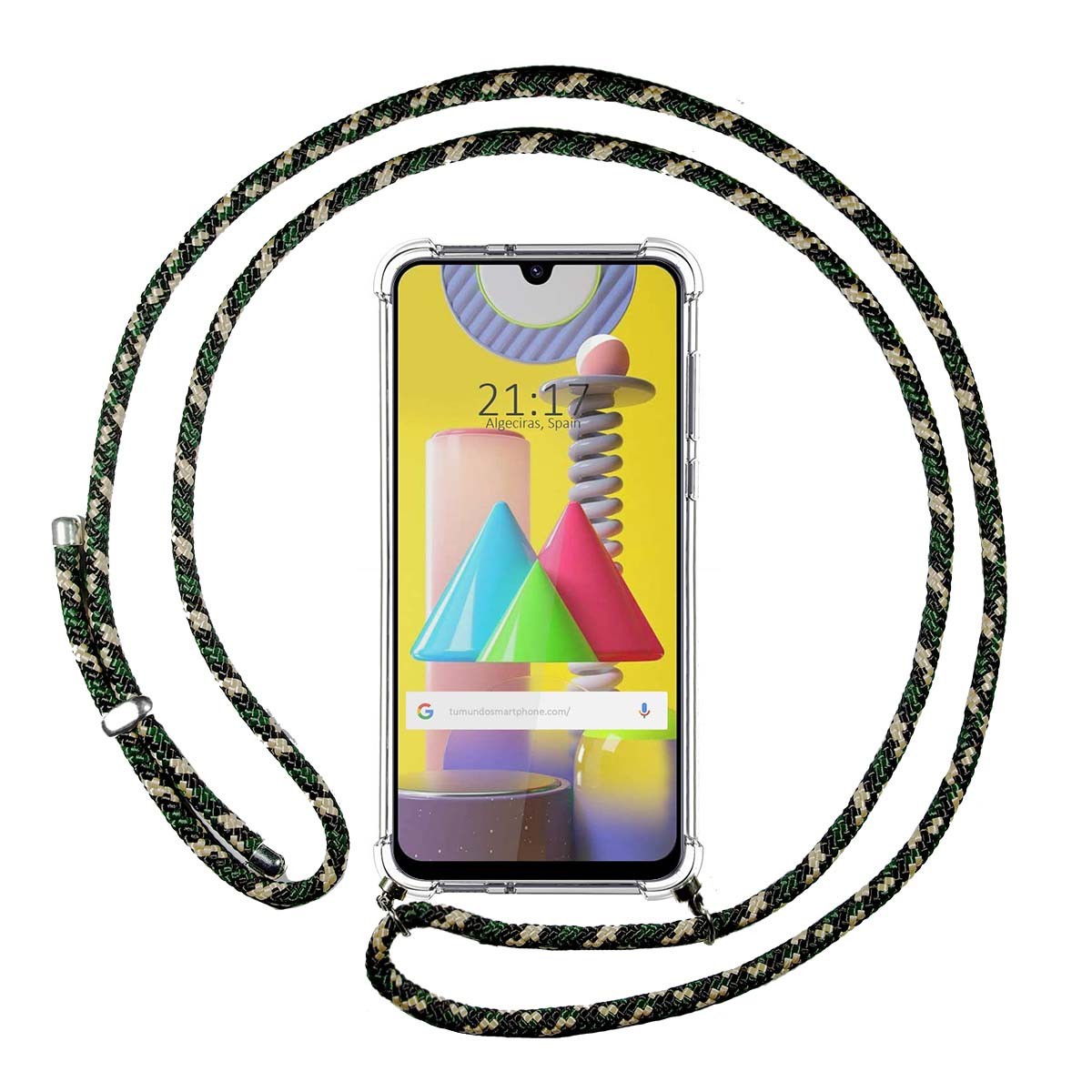 Funda Colgante Transparente para Samsung Galaxy M31 con Cordon Verde / Dorado