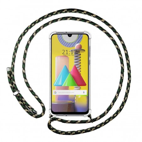 Funda Colgante Transparente para Samsung Galaxy M31 con Cordon Verde / Dorado