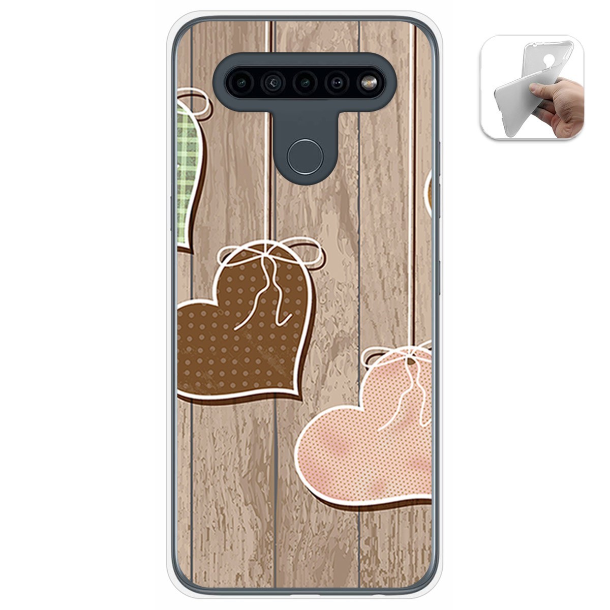 Funda Gel Tpu para Lg K41s / Lg K51s diseño Corazones Madera Dibujos
