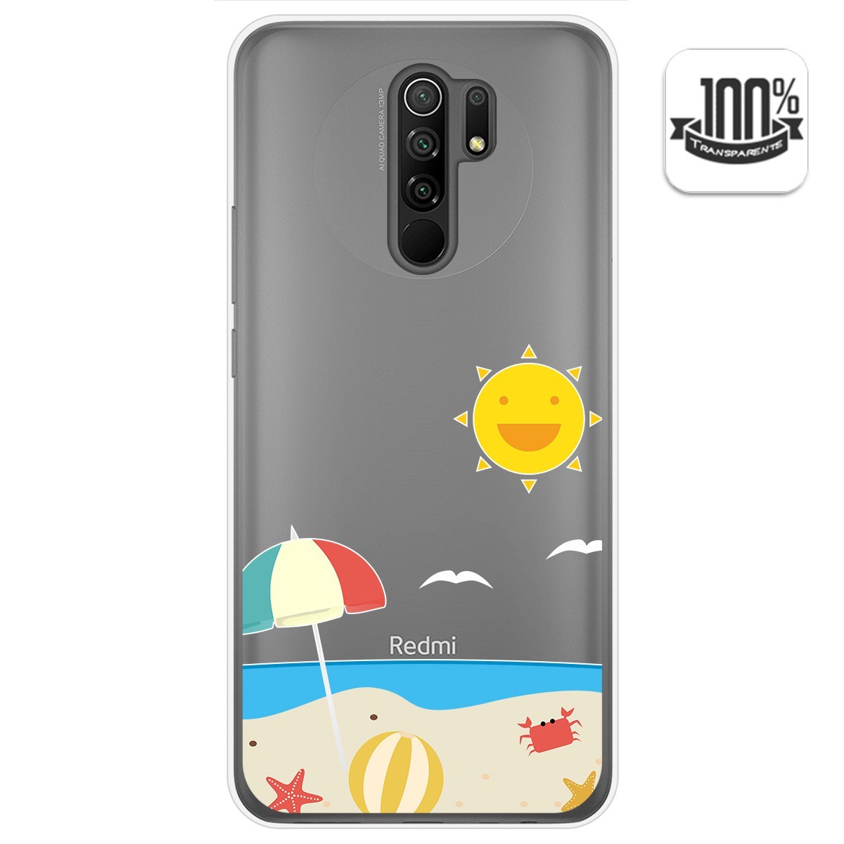 Funda Gel Transparente para Xiaomi Redmi 9 diseño Playa Dibujos