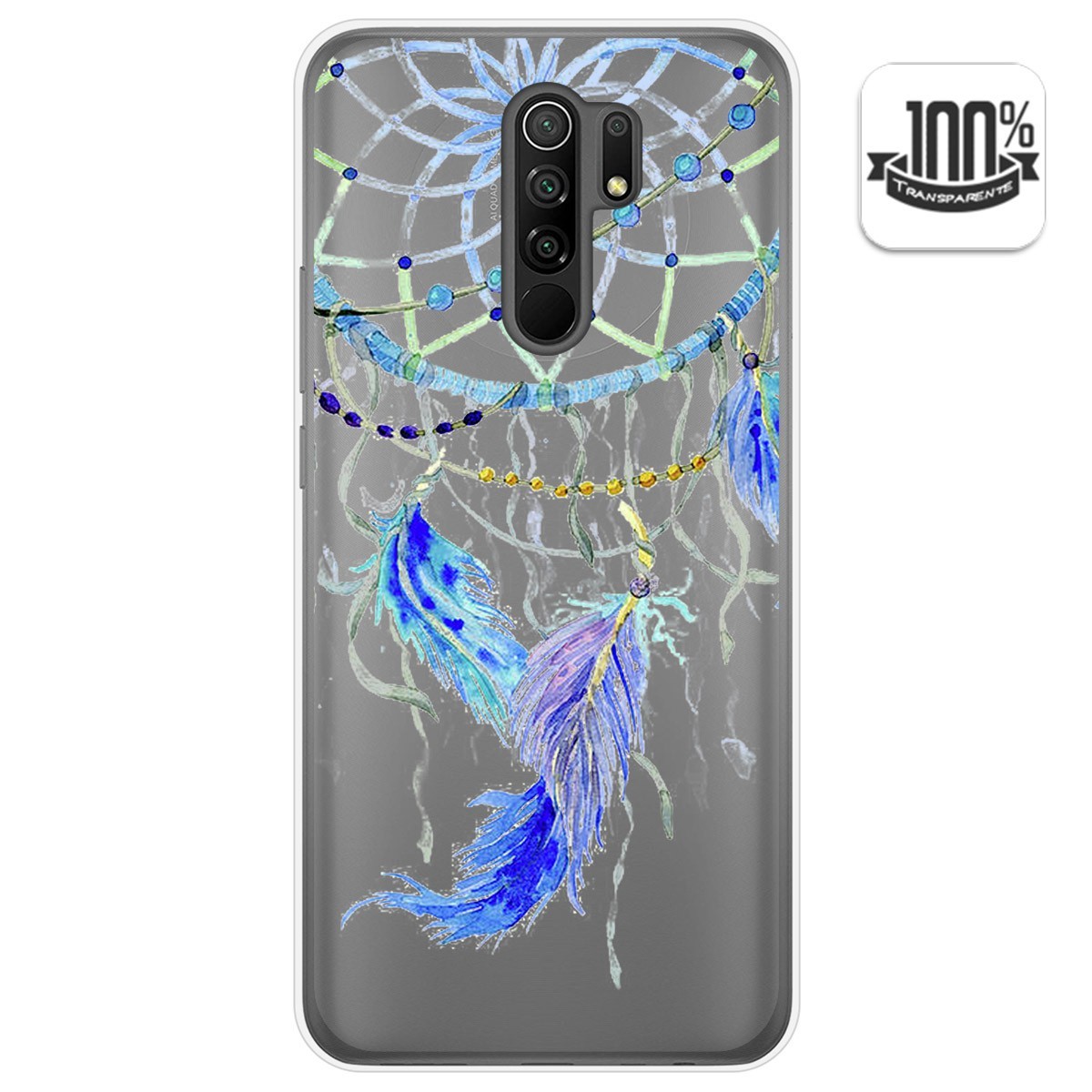 Funda Gel Transparente para Xiaomi Redmi 9 diseño Plumas Dibujos