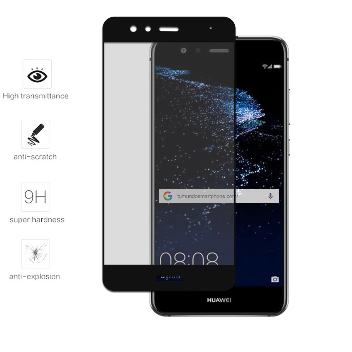 Protector Cristal Templado Frontal Completo Negro para Huawei P10 Lite Vidrio