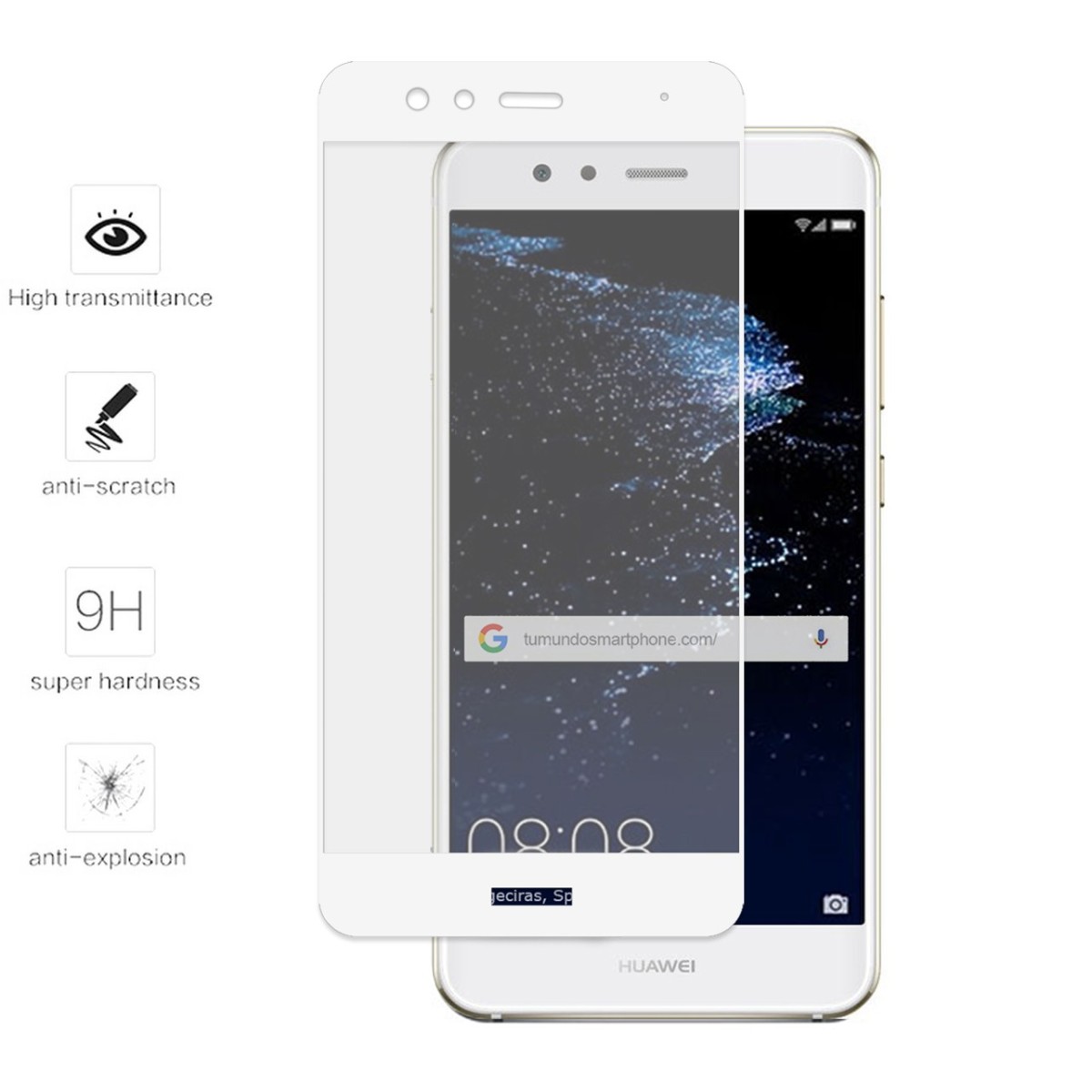 Protector Cristal Templado Frontal Completo Blanco para Huawei P10 Lite Vidrio
