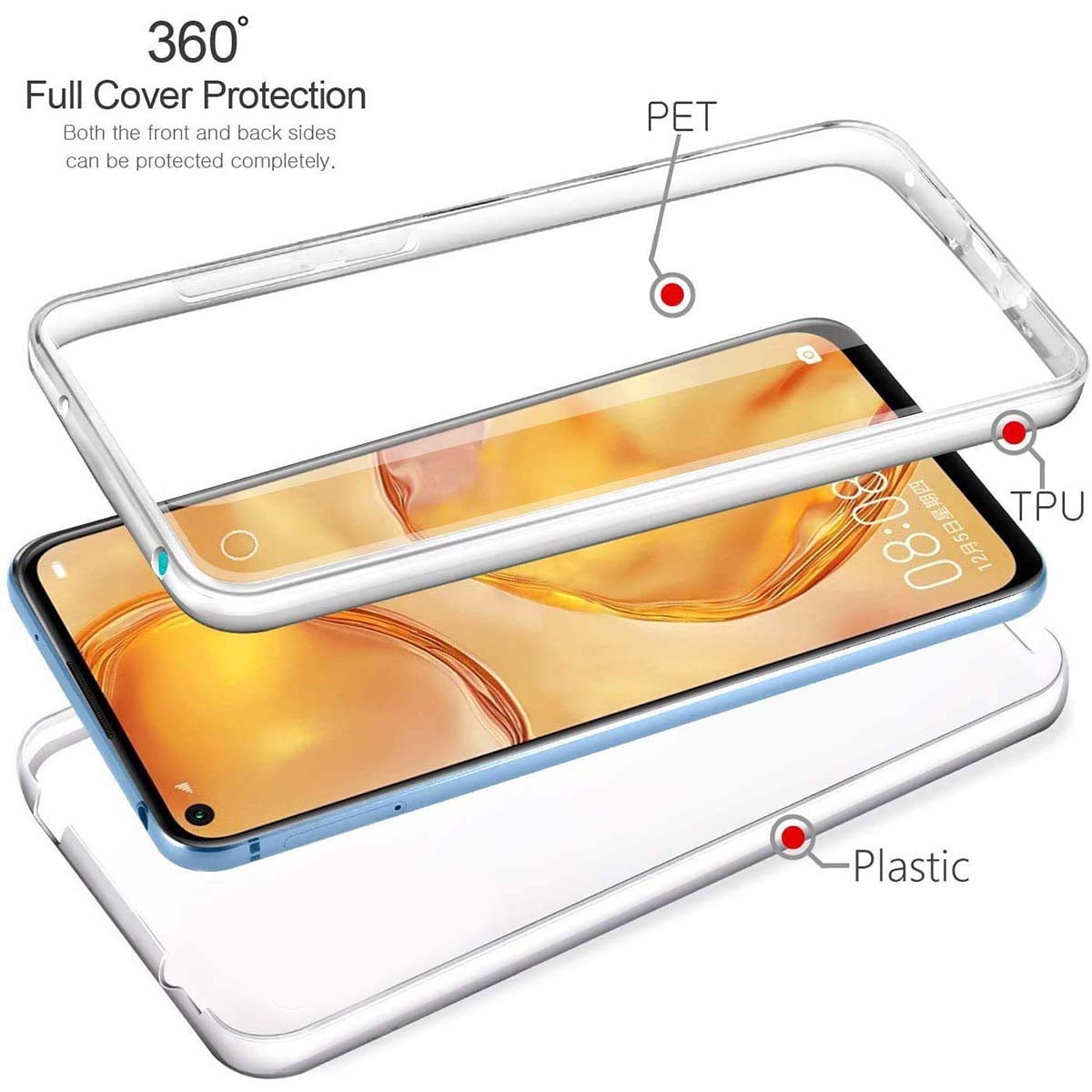 Funda Completa Transparente Pc + Tpu Full Body 360 para Huawei P40 Lite E