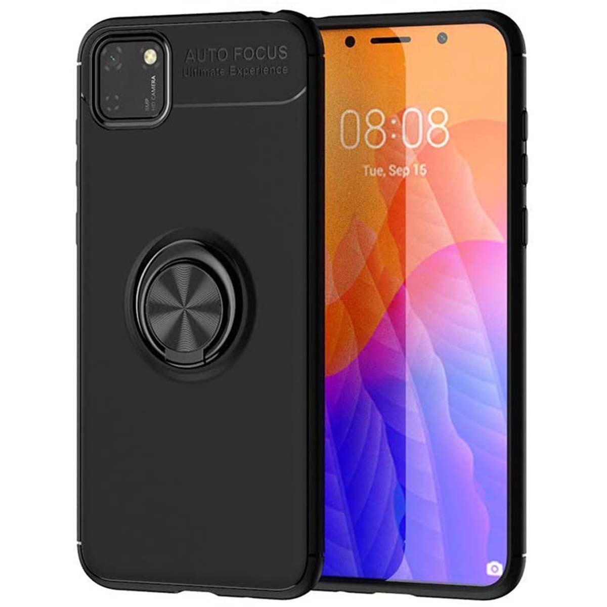 Funda Magnetica Soporte con Anillo Giratorio 360 para Huawei Y5p Negra