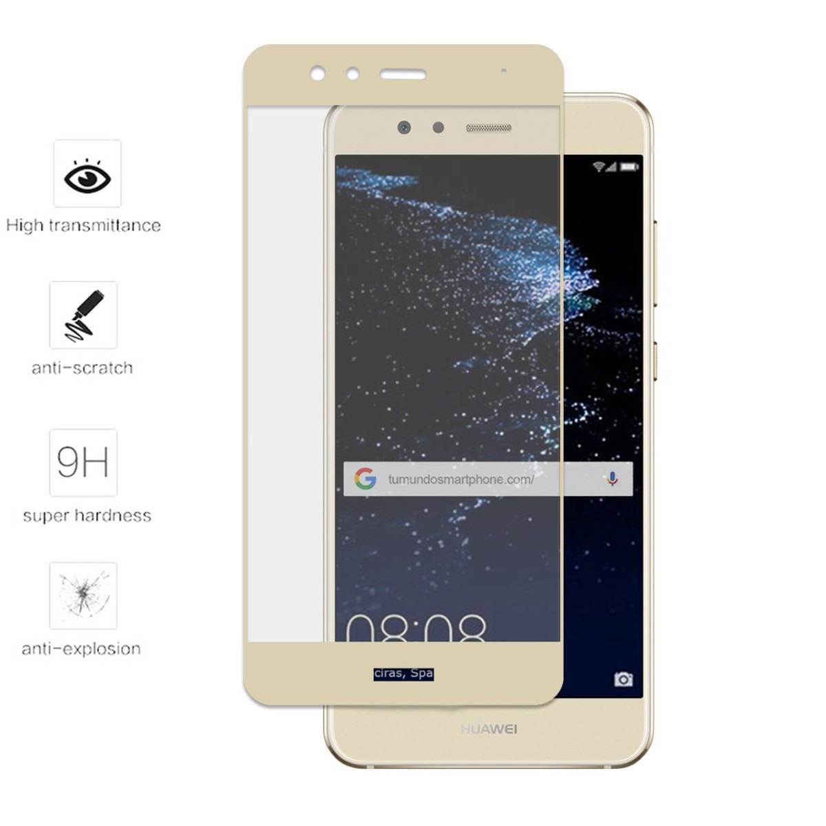 Protector Cristal Templado Frontal Completo Dorado para Huawei P10 Lite Vidrio