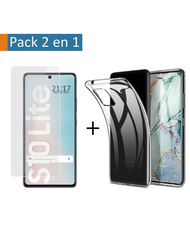 Pack 2 En 1 Funda Gel Transparente + Protector Cristal Templado para Samsung Galaxy S10 Lite