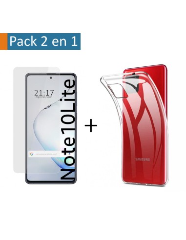 Pack 2 En 1 Funda Gel Transparente + Protector Cristal Templado para Samsung Galaxy Note 10 Lite