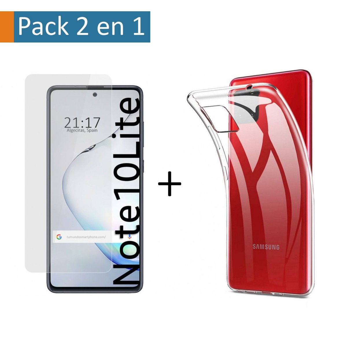 Pack 2 En 1 Funda Gel Transparente + Protector Cristal Templado para Samsung Galaxy Note 10 Lite