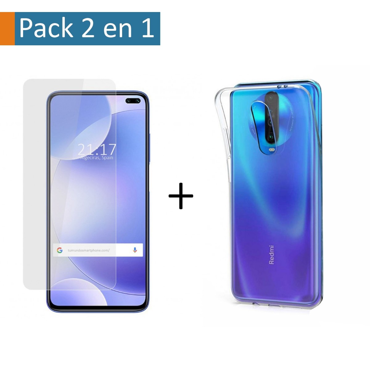 Pack 2 En 1 Funda Gel Transparente + Protector Cristal Templado para Xiaomi Pocophone POCO X2