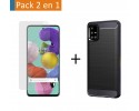 Pack 2 En 1 Funda Gel Tipo Carbono + Protector Cristal Templado para Samsung Galaxy A51