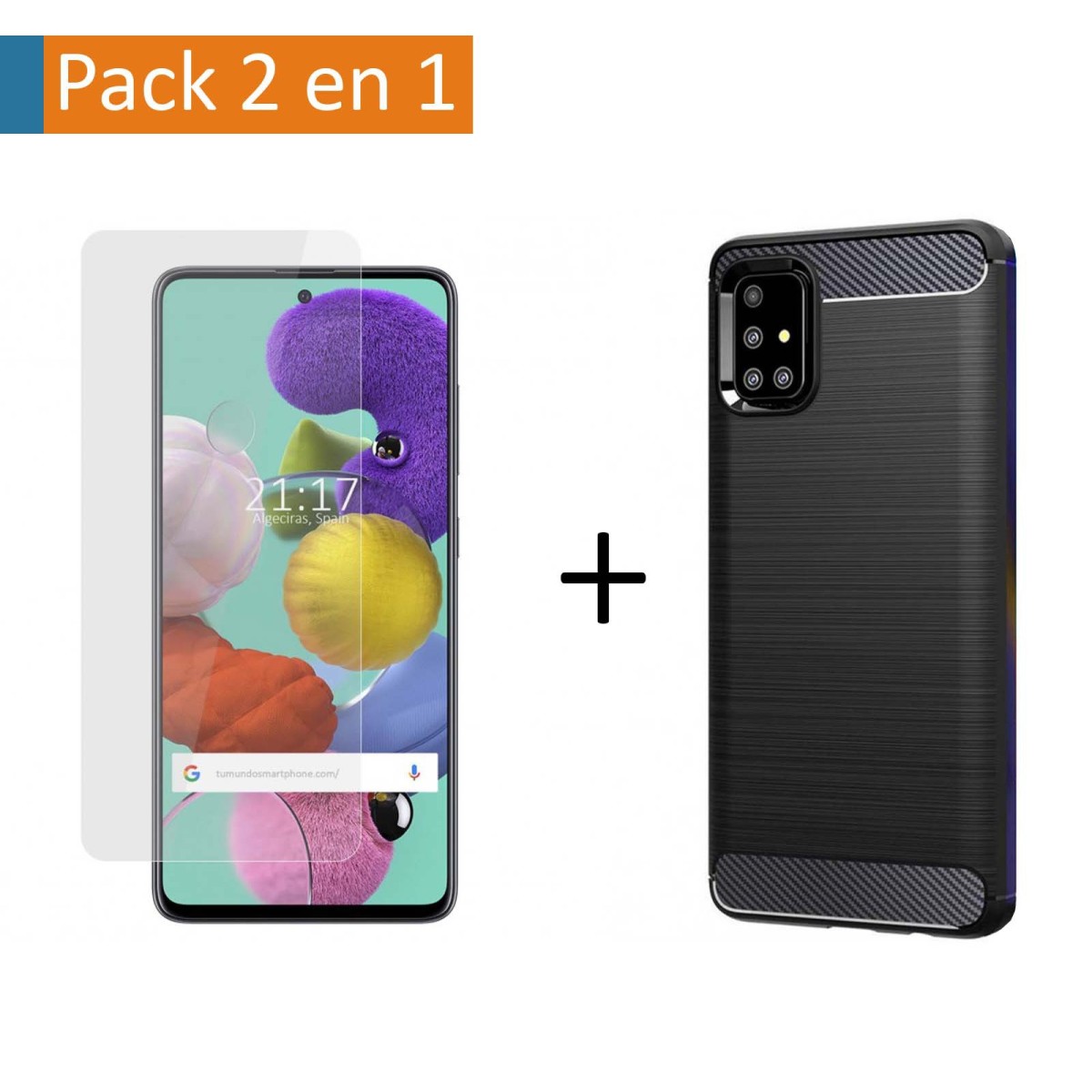 Pack 2 En 1 Funda Gel Tipo Carbono + Protector Cristal Templado para Samsung Galaxy A51