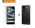 Pack 2 En 1 Funda Gel Tipo Carbono + Protector Cristal Templado para Samsung Galaxy A71