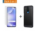 Pack 2 En 1 Funda Gel Tipo Carbono + Protector Cristal Templado para Xiaomi Pocophone POCO X2