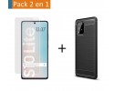 Pack 2 En 1 Funda Gel Tipo Carbono + Protector Cristal Templado para Samsung Galaxy S10 Lite