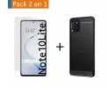 Pack 2 En 1 Funda Gel Tipo Carbono + Protector Cristal Templado para Samsung Galaxy Note 10 Lite