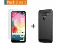 Pack 2 En 1 Funda Gel Tipo Carbono + Protector Cristal Templado para Lg K50S
