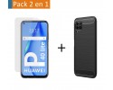 Pack 2 En 1 Funda Gel Tipo Carbono + Protector Cristal Templado para Huawei P40 Lite