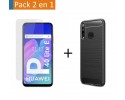 Pack 2 En 1 Funda Gel Tipo Carbono + Protector Cristal Templado para Huawei P40 Lite E