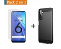 Pack 2 En 1 Funda Gel Tipo Carbono + Protector Cristal Templado para Realme 6