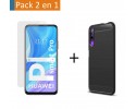 Pack 2 En 1 Funda Gel Tipo Carbono + Protector Cristal Templado para Huawei P Smart Pro