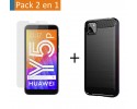 Pack 2 En 1 Funda Gel Tipo Carbono + Protector Cristal Templado para Huawei Y5p