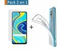 Pack 2 En 1 Funda Gel Transparente + Protector Cristal Templado para Xiaomi Redmi Note 9S / Note 9 Pro