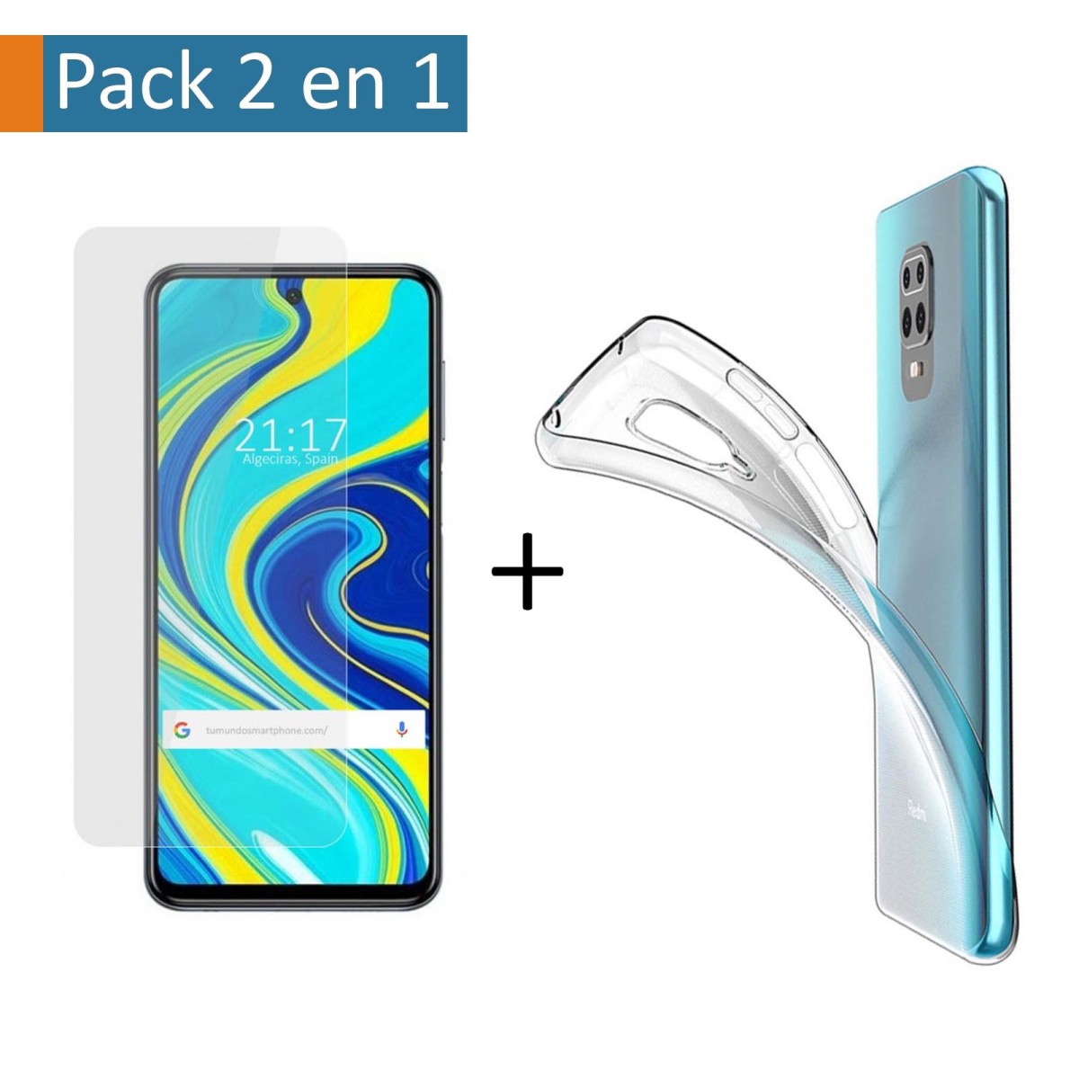 Pack 2 En 1 Funda Gel Transparente + Protector Cristal Templado para Xiaomi Redmi Note 9S / Note 9 Pro