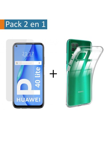 Pack 2 En 1 Funda Gel Transparente + Protector Cristal Templado para Huawei P40 Lite