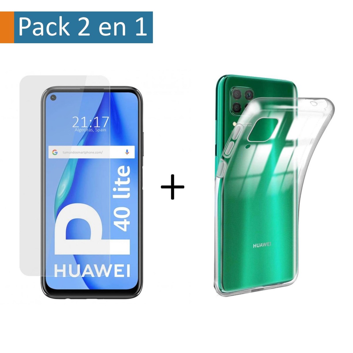 Pack 2 En 1 Funda Gel Transparente + Protector Cristal Templado para Huawei P40 Lite
