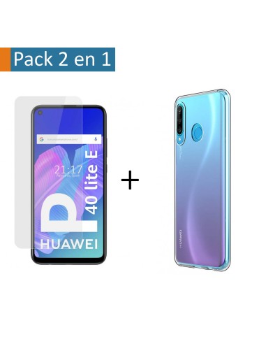 Pack 2 En 1 Funda Gel Transparente + Protector Cristal Templado para Huawei P40 Lite E