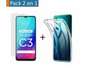 Pack 2 En 1 Funda Gel Transparente + Protector Cristal Templado para Realme C3
